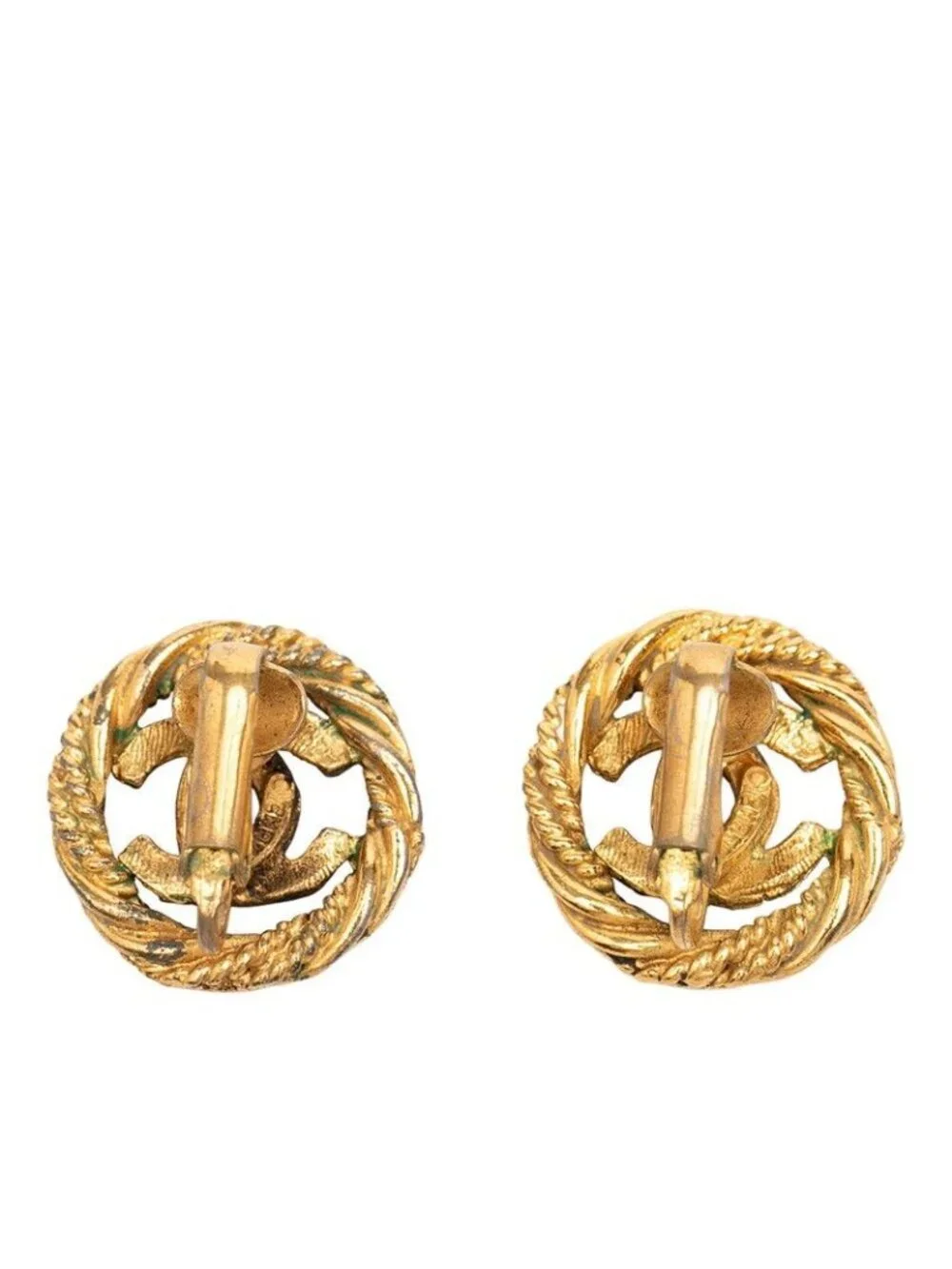 Chanel CC Logo Round Twist Earrings Ear Clips Gold Plated